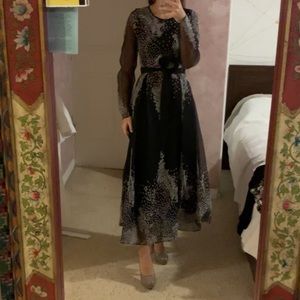 Embroidered long sleeve midi